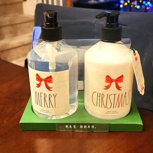 Rae Dunn "Merry Christmas" Set of Hand Soap & Lotion in Peppermint NWT